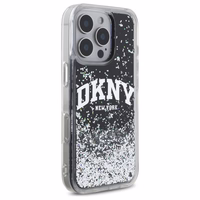 DKNY DKHCP16LLBNAEK iPhone 16 Pro 6.3" juodas/juodas kietas dėklas Liquid Glitter Arch Logo