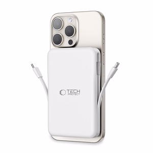 Tech-Protect LifeMag PB31 išorinė baterija su MagSafe 10000mAh 15W USB-C / USB-A / įmontuotu USB-C / Lightning kabeliais - balta