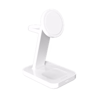 ZAGG Mophie Snap+ 3-in-1 Qi2 belaidis įkroviklis su stovu trims įrenginiams, suderinamas su MagSafe ir Qi2 – baltas