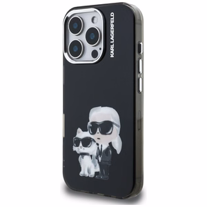 Karl Lagerfeld IML Aquarelle Karl & Choupette & Logo Case for iPhone 16 Pro Max - Black