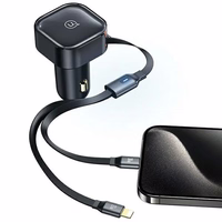 USAMS Automobilinis įkroviklis su suvyniojamuoju laidu 1xUSB-C+1x Lightning C41 PD 30W Fast Charge juodas CC219CC01 (US-CC219)