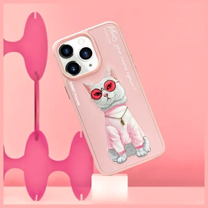 Nimmy Glasses Šaunus katės dėklas telefonui iPhone 15 Pro Max - rožinis