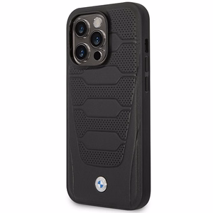 Dėklas telefonui BMW BMHMP14X22RPSK iPhone 14 Pro Max 6.7 - juodas odinis sėdynių raštas MagSafe