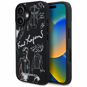 Karl Lagerfeld Grained Pattern & Logo MagSafe Dėklas for iPhone 16 - juodas