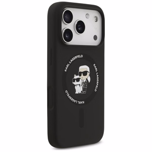 Karl Lagerfeld Silikoninis Karl&Choupette Žiedinis Magnetinis dėklas telefonui iPhone 17 Pro - juoda