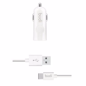 Budi BD062T car charger with 1 USB-A port, with LED indicator, with USB-C cable