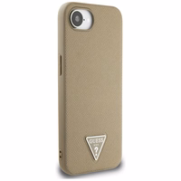 Guess Grained Triangle MagSafe dėklas telefonui iPhone 16e - ruda