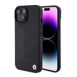 BMW BMHMP15SSLLBK iPhone 15 6.1" juodas/juodas Magsafe kietasis dėklas Signature Logo Imprint