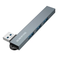 "Borofone" adapteris HUB FH1 4 in 1 - USB į 3xUSB 2.0 + USB 3.0 - pilkas