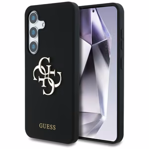Guess Silikoninis Didelis 4G Logotipas apačioje su užrašu dėklas Samsung Galaxy S25 - juodas