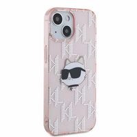Karl Lagerfeld IML Choupette galvos ir monogramos dėklas iPhone 14 / 15 / 13 - rožinė