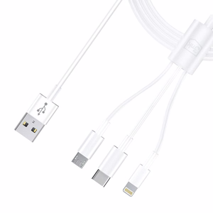 3mk 3-in-1 laidas USB-A - microUSB / Lightning / USB-C 1.2m 20V/2.4A 15W, baltas