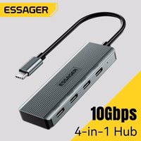 Adapteris Essager "4 in 1" pilkas (In: Type-C, Out: 4xUSB-C)