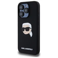 Karl Lagerfeld KLHMP15LSKHPPLK iPhone 15 Pro 6.1" juodas/juodas kietas dėklas Silikoninis Karl galvos spaudinys MagSafe
