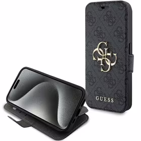 Guess 4G Metal Logo dėklas iPhone 15 Pro - pilkas
