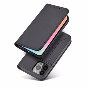 Magnetinė kortelės dėklas telefonui iPhone 14 Pro Max atverčiamas dėklas piniginė su stovu juoda