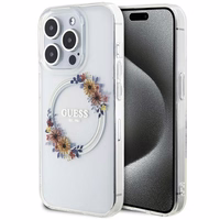 Guess IML Gėlių vainikas Magnetinis dėklas iPhone 15 Pro - permatomas