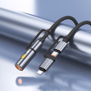 Laidas All-in-one USB C / Lightning į USB C / Automobilinė cigarečių degiklė Hoco PD 3A 60W 1,2 m U138 pilkas