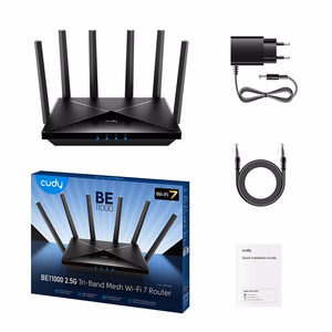 Cudy WR11000 belaidis maršrutizatorius 2.5 Gigabit Ethernet trijų dažnių (2.4 GHz / 5 GHz / 6 GHz) juodas