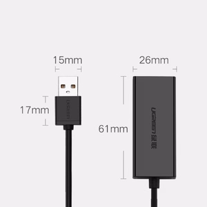 Ugreen išorinė tinklo plokštė RJ45 - USB 2.0 100 Mbps Ethernet juoda (CR110 20254)