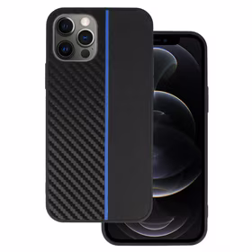 Tel Protect CARBON dėklas telefonui Iphone 12 Pro Max juodas su mėlyna juostele