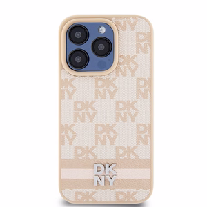 DKNY Odinis languotas mono raštas ir spausdintos juostos dėklas telefonui iPhone 15 Pro - rožinis