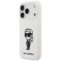 KARL LAGERFELD dėklas telefonui IPHONE 17 Pro suderinamas su Magnetine KLHMP17LSKIGROH (Silicone W/ KL Sketch & Logo) baltas