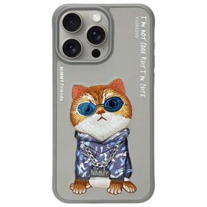 Nimmy Glasses Šaunus kačių dėklas telefonui iPhone 15 Pro Max - pilkas