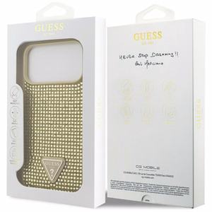 Guess Rhinestone Triangle Logo dėklas telefonui iPhone 17 Pro Max - auksinė