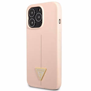 Guess GUHCP13LSLTGP iPhone 13 Pro / 13 6.1" rožinis kietas dėklas silikoninis trikampis