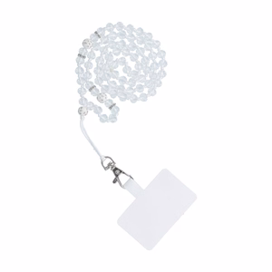 CRYSTAL DIAMOND telefono dirželis, telefono pakabukas / virvelės ilgis 74 cm (37 cm kilpoje) / ant kaklo – baltas