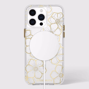 Case-Mate Floral Gems MagSafe dėklas, skirtas iPhone 15 Pro Max, aukso spalvos
