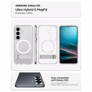 Spigen Ultra Hybrid S Mag MagSafe dėklas skirtas Samsung Galaxy S26 - skaidrus ir baltas