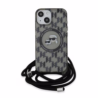 Karl Lagerfeld IML Crossbody Monogram Karl & Choupette Head Magnetinis dėklas iPhone 15 / 14 / 13 - juodas