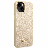 Guess GUHCP14SHGGSHD iPhone 14 6.1" auksinis kietas dėklas Glitter Script
