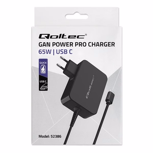 Qoltec 52386 GaN Power Pro Įkroviklis 65W USB-C Juodas