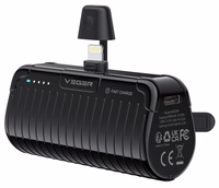 VEGER išorinė baterija 5000 mAh su įmontuotu jungtimi Lightning PlugOn PD QC3.0 3A 20W W0558P juoda