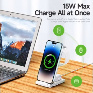 Belaidis įkroviklis Dux Ducis W10-A 3in1 baltas 15W (skirtas iPhone / Apple Watch / Airpods)