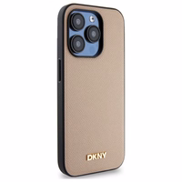 DKNY Grained Metal Logo MagSafe dėklas telefonui iPhone 15 Pro Max - smėlinis