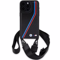 BMW M Edition anglies trispalvės linijos ir dirželis dėklas telefonui iPhone 15 Pro Max - juodas