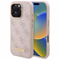 Guess 4G Logo Plate Magnetinis dėklas telefonui iPhone 16 Pro Max - rožinis