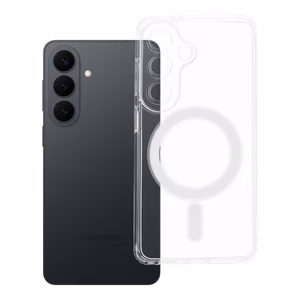 CLEAR MAG COVER dėklas telefonui su kameros apsauga, suderinamas su Magnetiniu SAMSUNG S26 Pro permatomas