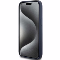 Guess 4G Triangle Metal Logo dėklas telefonui iPhone 15 Plus / 14 Plus - mėlynas