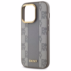 DKNY Odinis languotas mono raštas Magnetinis dėklas telefonui iPhone 14 Pro - smėlio spalvos