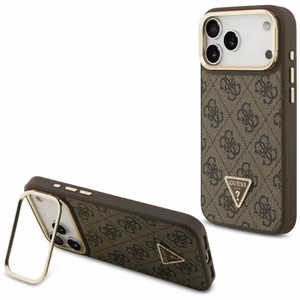 Guess 4G PU Triangle Logo & Stand Camera Magsafe чехол iPhone 17 Pro Max - коричневый