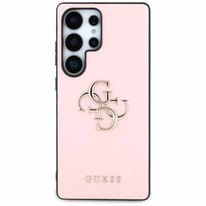 Guess Grained Big 4G Logo Small Classic Logo чехол Samsung Galaxy S25 Ultra розовый