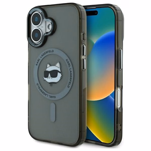 Karl Lagerfeld IML Metal Choupette Head Magnetinis iPhone 16 Plus dėklas - juodas