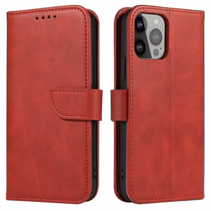 Magnetinis dėklas Samsung Galaxy S23+ su atverčiamu piniginės dangteliu ir stovu raudona