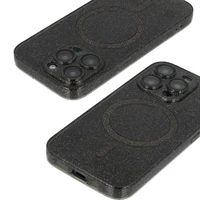 Glitter MagSafe juodas skaidrus dėklas telefonui iPhone 12 Pro