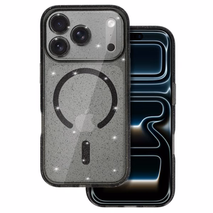 Blizgantis magnetinis dėklas telefonui Iphone 17 Pro, juodas, permatomas